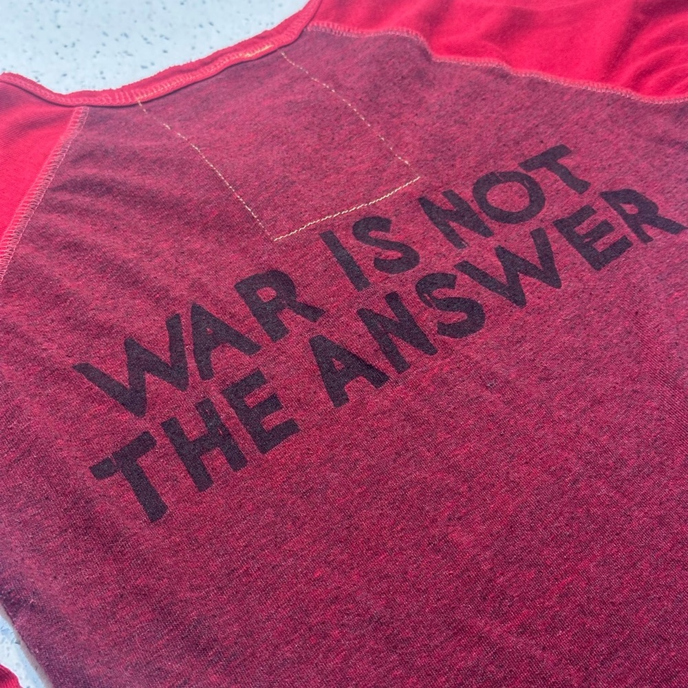 Rare Aviator Nation baseball tee / WAR IS NOT THE ANSWER text & graphic - Picture 14 of 15